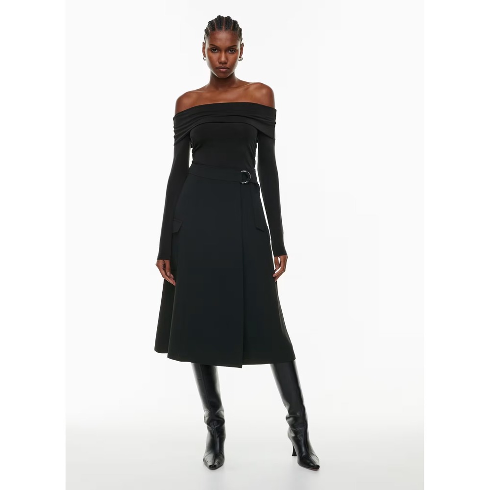 Wilfred Aritzia NEW Hana‎ Crepe high-rise cargo wrap midi Black Skirt Size 2XS